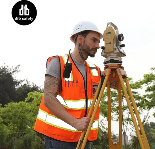 Miniatura 6 de Dib Safety - Chaleco reflectante de malla de alta visibilidad de dos tonos con bolsillos y cremallera, conforme a la clase 2 ANSI, malla naranja