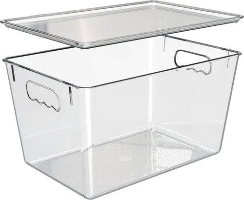 Miniatura 8 de YAN & HIN Paquete de 8 contenedores de almacenamiento transparentes con tapas, organizadores de plástico apilables con asas, organizadores