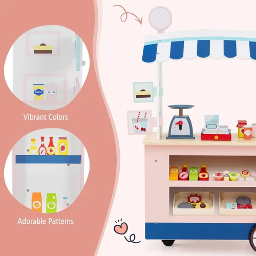 Miniatura 6 de Costzon Juego de tienda de comestibles para niños, juego de soporte de mercado de simulación para niños pequeños con 30 piezas de juguetes de juego