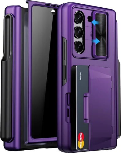 Miniatura 21 de Funda para Samsung Galaxy Z Fold 5 con tarjetero y cubierta para cámara deslizante, protector de pantalla integrado y protección de bisagra, funda