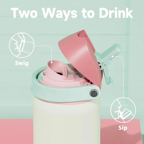 Miniatura 3 de Botella de agua aislada de 32 onzas con pajita: Botella de agua de metal de acero inoxidable Meoky con tapa 2 en 1 - A prueba de fugas, fría durante