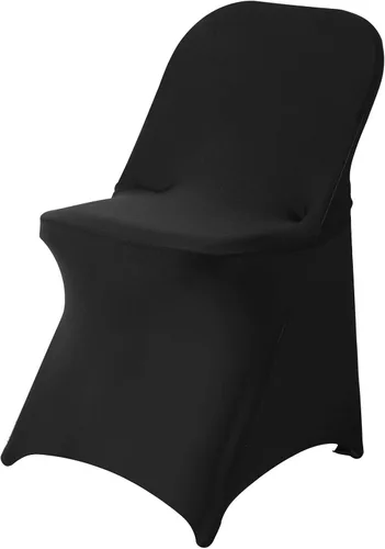 Paquete de 6 fundas para sillas plegables de elastano negro en tela elástica lavable para bodas, fiestas, vacaciones, celebraciones y otros eventos