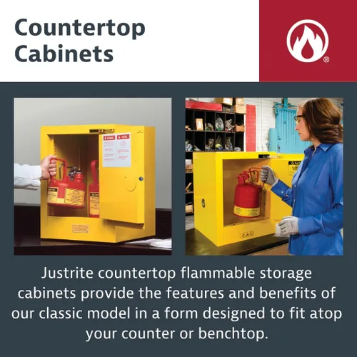 Miniatura 6 de Justrite Gabinete de almacenamiento inflamable para encimera de cierre manual de 12 galones, acero de calibre 18, 1 estante, gabinete de fuego de 1