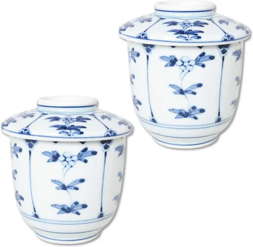 有田焼やきもの市場 Juego de 2 tazas de Chawanmushi con tapas japonesas Chawan Mushi Arita Imari Hecho en Japón Wari-Souka