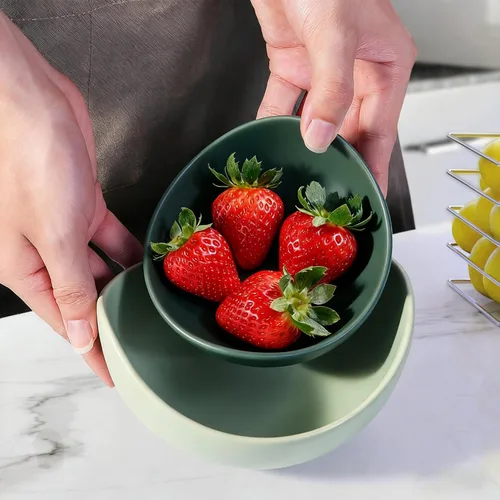 Miniatura 6 de Notakia Cuencos decorativos de ensalada con forma de loto, aptos para lavavajillas, cuencos de cerámica únicos en ángulo para ensalada, pasta, sopa