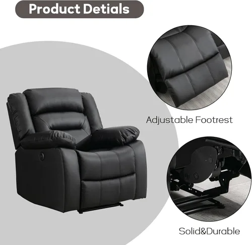 Miniatura 3 de EBELLO Silla Reclinable Eléctrica de Cuero Sintético, Silla Reclinable Eléctrica Rellena de Gran Tamaño con Cojín Grueso y Respaldo, Sofá Individual