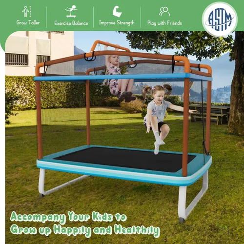 Miniatura 8 de Giantex - Cama elástica de 6 pies rectangular con columpio, cama elástica mini para niños aprobada por ASTM con red, barra horizontal, cierres