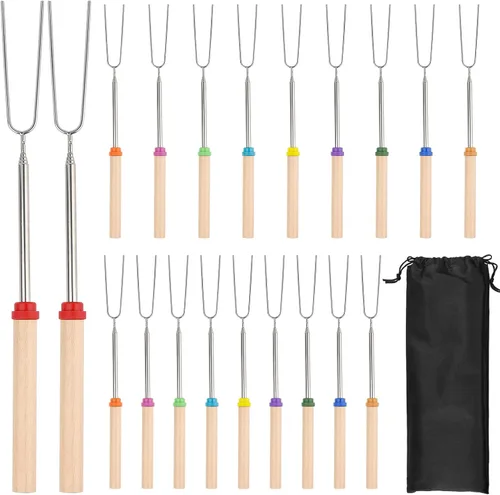 Miniatura 8 de 5 palitos de acero inoxidable para asar malvaviscos, 32 pulgadas de largo para hoguera, pinzas para asar marshmellow, herramientas para barbacoa