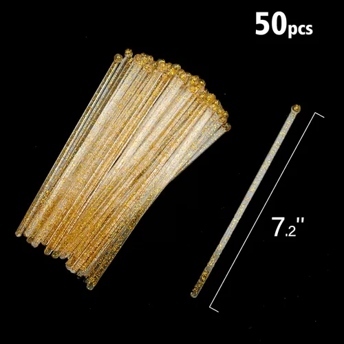 Miniatura 6 de hapray 50 palitos de plástico con purpurina dorada, paletas de pastel de cristal, agitadores de bebidas de café, palitos de piruleta para fiesta