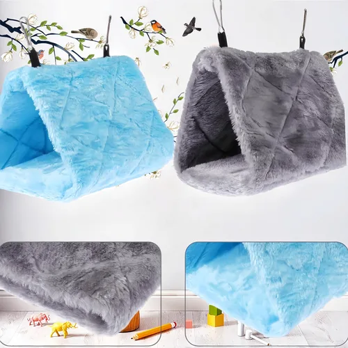 Miniatura 6 de Paquete de 2 hamacas colgantes para cama de nido de pájaros, cama para dormir, cueva colgante de felpa, cabaña feliz para mascotas, loro, periquito