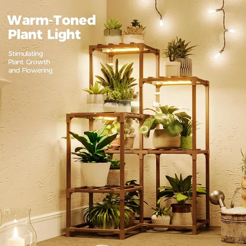 Miniatura 2 de Bamworld Soporte para Plantas con Luz de Cultivo para Plantas de Interior Rincón de Crecimiento Estante para Plantas con Luces de Cultivo