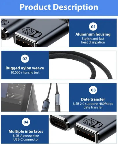 Miniatura 3 de Adaptador USB C a USB OTG, divisor USB-C 2 en 1 con puerto de carga rápida PD de 100 W y puerto USB hembra compatible con iPhone 16/15, iPad