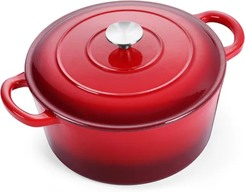Miniatura 30 de E-far - Horno holandés de 6 cuartos de galón, esmaltado de hierro fundido con tapa, olla de cocina redonda antiadherente para Naranja