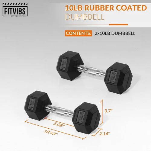Miniatura 2 de Fitvids Hex Dumbbells Rubber Coated Hand Weights for Exercises and Fitness Home Gym, 5-50 LB Pair