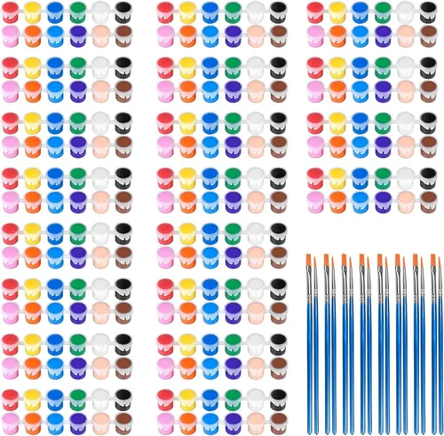Miniatura 8 de Juego de 145 piezas de mini pintura acrílica para niños, 12 colores, tira de pintura acrílica lavable con 5 bandejas de pintura para niños y COLOR-1