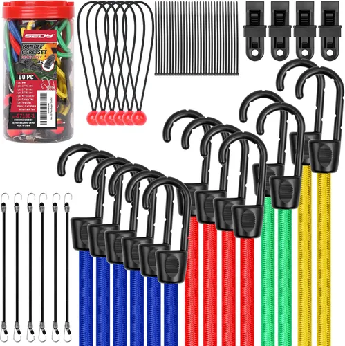 Miniatura 12 de 5 cuerdas elásticas de 24 pulgadas con ganchos de mosquetón, correas elásticas de goma resistentes, cuerda elástica con clips de mosquetón