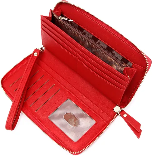 Miniatura 2 de GEEAD Billeteras para mujer de gran capacidad de piel sintética para tarjetas de crédito, Rojo