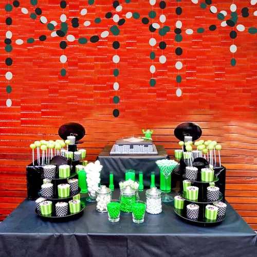 Miniatura 7 de Guirnalda de decoración de fiesta negra-verde plateada con banderines - 15.8 m de graduación 2025 de papel colgante, suministros para fiesta