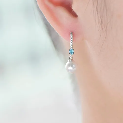 Miniatura 2 de JO WISDOM Pendientes de aro de perlas de agua dulce de plata de ley 925 con perlas reales colgantes, perlas de imitación