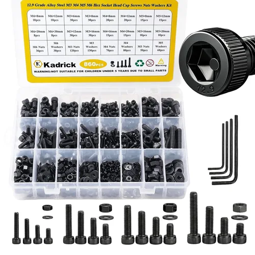 Miniatura 27 de Kadrick 1230 piezas de tornillos de acero inoxidable 304, surtido métrico M2 M3 M4 M5, kit de pernos de cabeza hexagonal de botón de 4mm-20mm