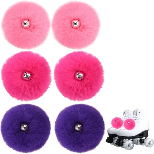 Cosmos 3 pares de pompones para patinar con campanas, pompones esponjosos con cordones de zapatos, accesorios coloridos y lindos pompones para