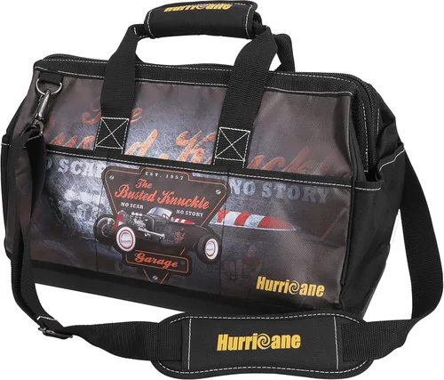 Busted Knuckle Garage bolsa de herramientas portátil de 16 pulgadas con boca ancha, 21 bolsillos, gran espacio interior y base impermeable con