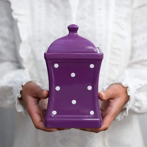 Miniatura 4 de City to Cottage Juego de 3 tarros de almacenamiento de cerámica de 31.5 onzas (30.4 fl oz) con lunares morados y blancos hechos a mano, recipientes