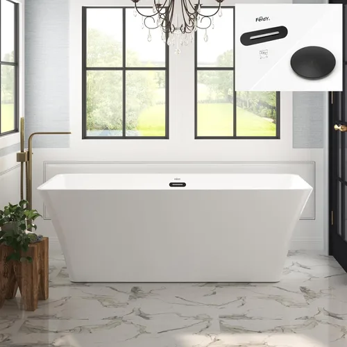 Miniatura 16 de FerdY Maui Bañera Independiente de 67" Elegante Bañera de Remojo Independiente, Blanco Brillante, Certificado cUPC, Conjunto de Drenaje y Drenaje