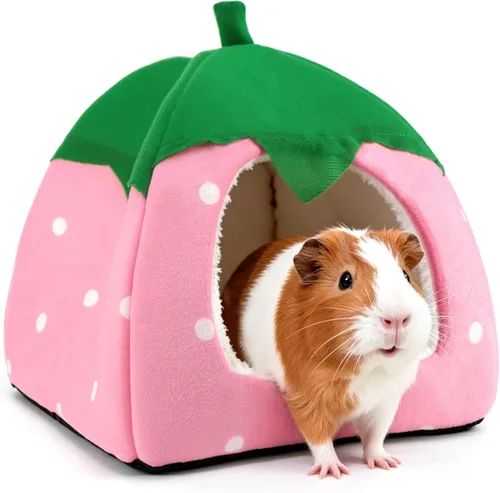 Miniatura 14 de Cama de conejillo de indias, casa de conejo enano, accesorios para cueva, acogedor escondite para conejito, erizo, hurón, chinchilla y otros Rosa