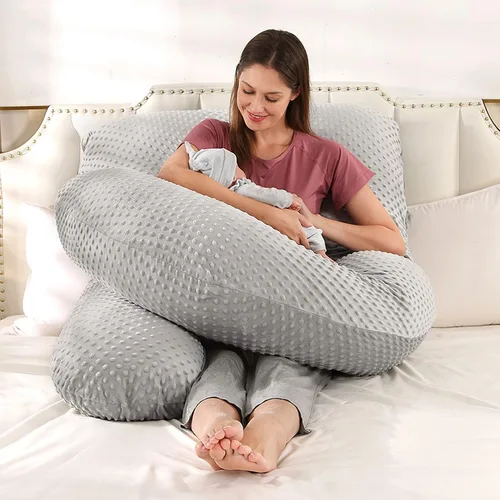 Miniatura 7 de Elover Almohada de embarazo imprescindible para el embarazo, almohada de apoyo de maternidad de cuerpo completo para mujeres embarazadas con funda