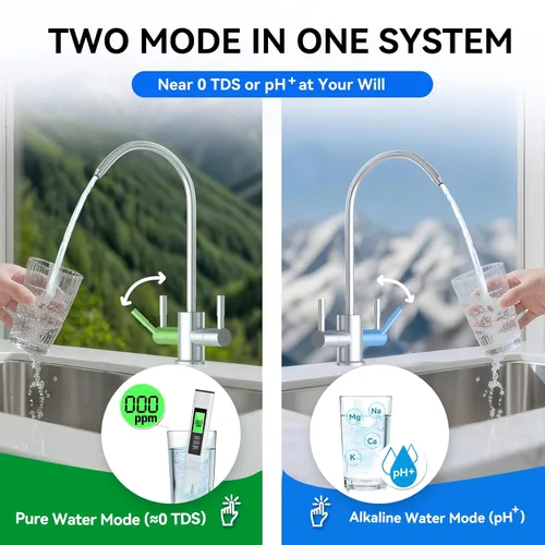 Miniatura 2 de WINGSOL WINGSOL Filtro de agua de ósmosis inversa de doble salida, sistema RO sin tanque UV alcalino mineral de 0 TDS, remineralización pH+