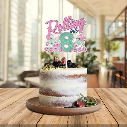 Miniatura 5 de Decoración de 8 pasteles con purpurina rosa para tartas para patines retro de los años 80 y 90, hip hop, patinaje sobre ruedas, suministros