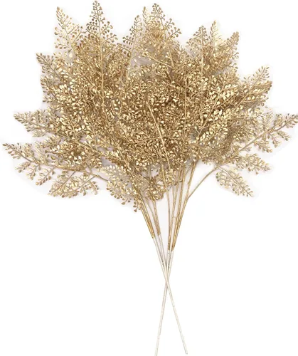 Miniatura 9 de CATTREE Plantas artificiales para decoración de Navidad, hierba de plástico dorado, hojas falsas, arbustos de simulación para interiores y Hojas