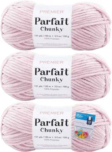 Miniatura 10 de Premier Yarns Parfait - Hilo de felpilla grueso, 3.5 onzas, peso súper voluminoso, paquete de 3 unidades con soportes para punto de Bella (chocolate)