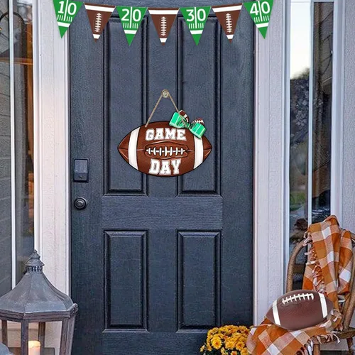 Miniatura 7 de Deroro Letrero de día de juego de fútbol para decoración de puerta delantera, colgador de puerta de madera deportiva de rugby para porche exterior