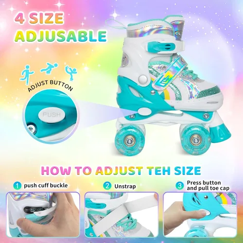 Miniatura 6 de Nattork - Patines de ruedas para niñas, patines cuádruples ajustables en 4 tallas con todas las ruedas iluminadas - El mejor regalo de cumpleaños