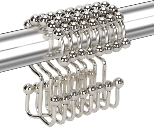 Miniatura 15 de Ganchos de cortina de ducha para baño, 12 piezas de acero inoxidable de metal resistente a la corrosión, ganchos deslizantes de doble cortina Oro
