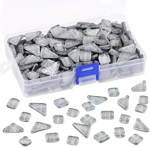 Miniatura 5 de Swpeet Azulejos de mosaico de vidrio de 1Ib Piezas de vidrieras para manualidades, colores mezclados y patrones (azulejos de mosaico E)