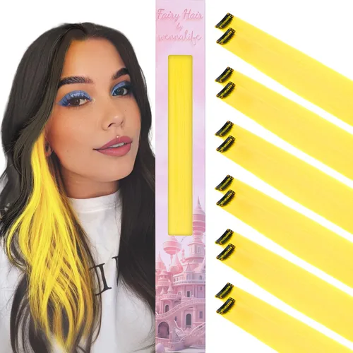Miniatura 15 de Wennalife 12 piezas de extensiones de cabello azul con clip, extensiones de cabello con clip de colores para niños, pinzas de cabello arcoíris