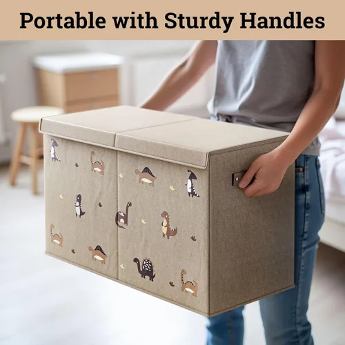 Miniatura 5 de Caja de almacenamiento de juguetes plegable con asas, divisor extraíble y tapa desmontable - Caja de juguetes para niños con estampado