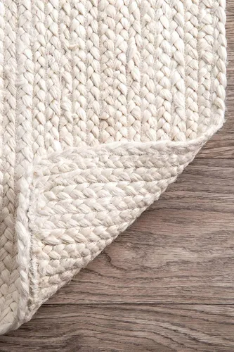 Miniatura 5 de Alfombra 100% yute de 5 x 8 pies, diseño trenzado a mano, alfombra de fibras naturales color blanquecino, decoración del hogar para sala de estar