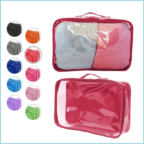 Miniatura 2 de Cubo grande de embalaje de viaje transparente/organizador de PVC transparente para maleta/bolsa multiusos con asa/camisas de vestir, pantalones