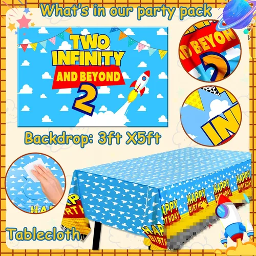 Miniatura 3 de 125 decoraciones de cumpleaños de dos infinitos y más allá, suministros de fiesta de segundo cumpleaños de historias de dibujos animados, globos