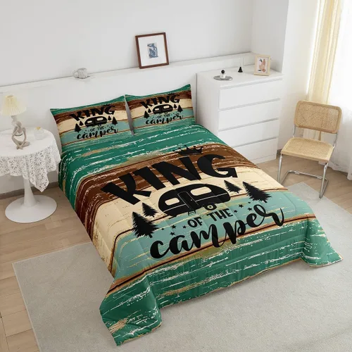 Miniatura 4 de Juego de edredón de camper tamaño matrimonial, edredón acolchado para adolescentes y niños, juego de ropa de cama rústica de granja para niños