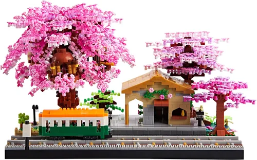 Miniatura 7 de Juego de bloques de construcción de micro bloques de construcción japoneses de cerezo en flor para adultos, modelo de mini ladrillos, casa