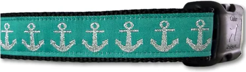 Miniatura 9 de Collar de perro grande de 15-22 pulgadas ancla náutica azul rojo collar ajustable hecho a mano USA