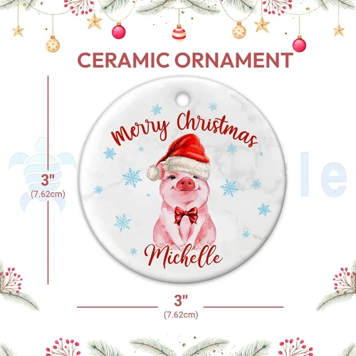 Miniatura 4 de Hyturtle Regalos de Adornos de Navidad Personalizados para Amantes de los Cerdos - Adorno de Cerámica Navideño de Cerdo con Nombre Personalizado