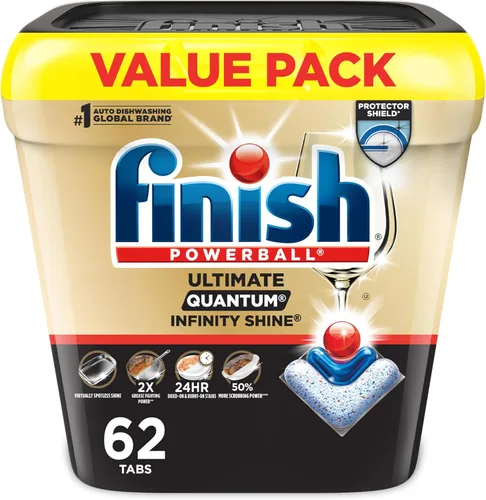 Finish Ultimate Infinity Shine - Cápsulas para lavavajillas, detergente sin necesidad de pre-enjuague, elimina manchas quemadas, con Protector