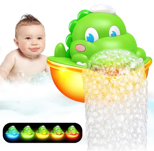 Juguetes de Baño de Dinosaurio para Bebé que se Iluminan, Máquina de Burbujas de Baño con Luz Colorida, Juguetes de Baño para la Hora del Baño y