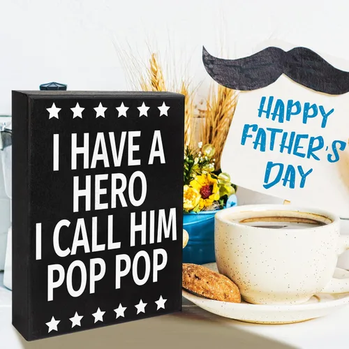 Miniatura 3 de Letrero de madera Pop Pop con texto en inglés "I Have a Hero I Call Him